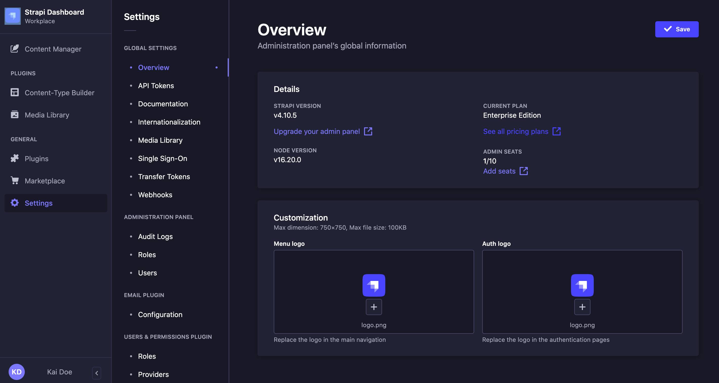 Custom logo settings